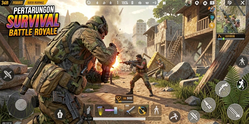 Tangkapan layar dari gameplay mengesankan Battle Royale di 34R.