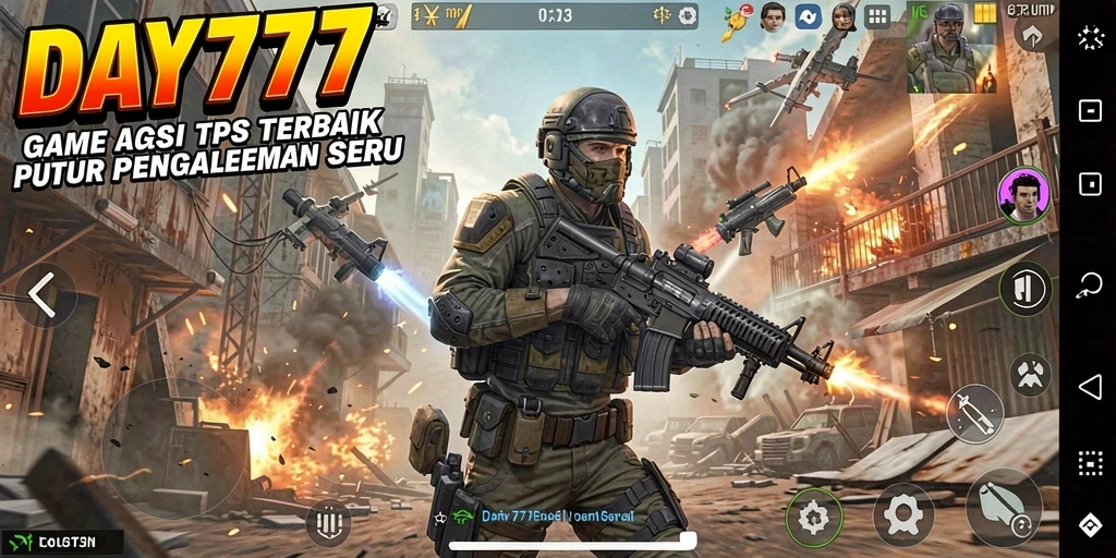 Screenshot utama GAME DAY777 menampilkan aksi seru dalam gameplay TPS.