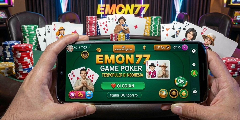 Tampilan layar permainan poker EMON77 yang menarik dan interaktif.