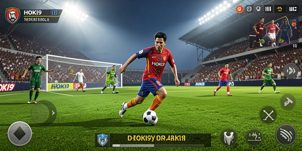 Screenshot HOKI9 dengan aksi sepak bola yang intens.