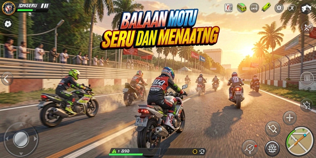 Screenshot menunjukkan balapan motor yang mendebarkan dan grafis yang menakjubkan.