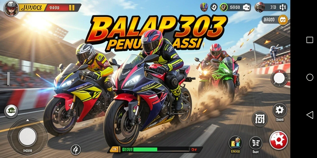 Tampilan gameplay seru balap motor JUDOL303 yang mendebarkan.
