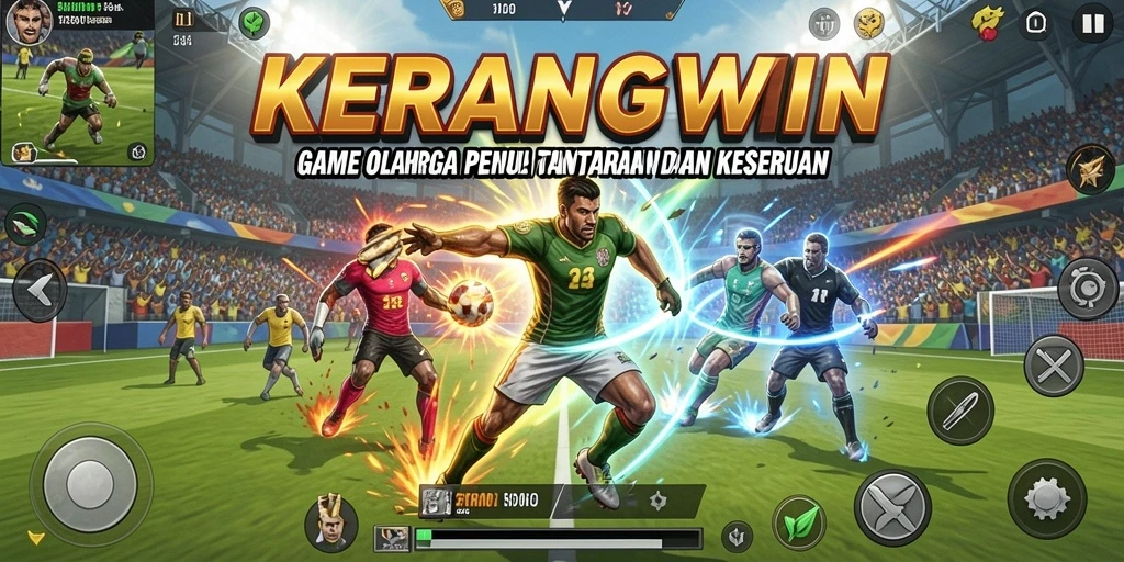 Screenshot permainan KERANGWIN yang menunjukkan aksi olahraga yang mendebarkan.