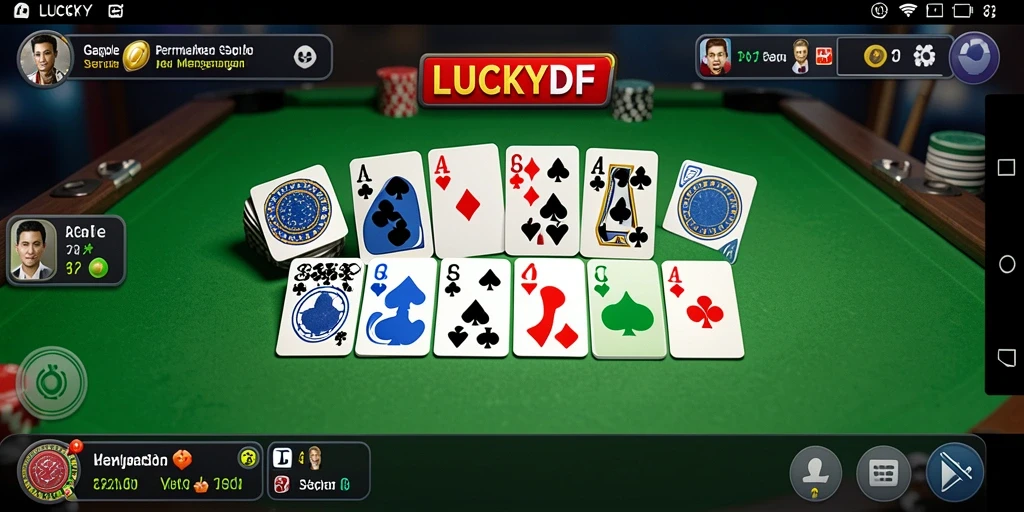 Tangkapan layar utama dari gameplay <strong>LUCKYDF</strong> yang menunjukkan keseruan permainan Gaple.