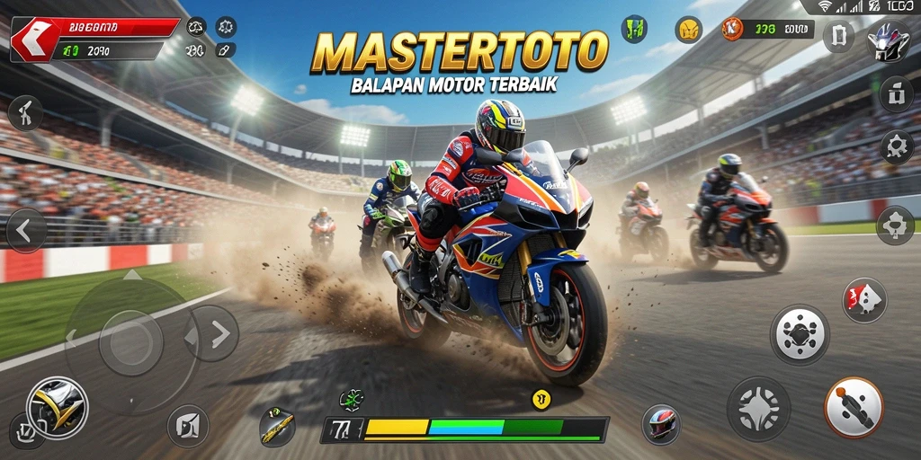 Tampilan gameplay menegangkan dalam MASTERTOTO dengan motor balap.