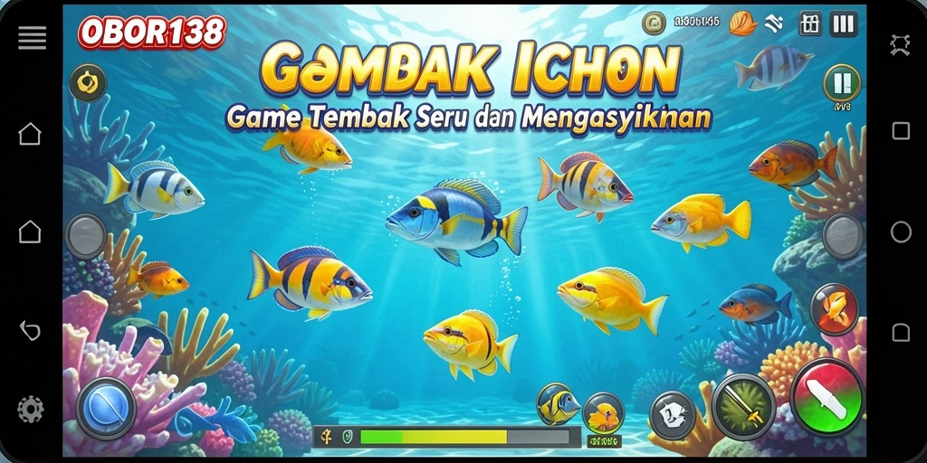 Tampilan gameplay seru dalam OBOR138 saat menangkap ikan.