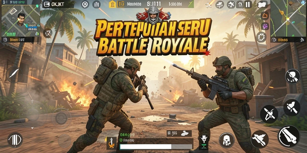 Screenshot menampilkan aksi seru dalam gameplay Battle Royale OKJKT.