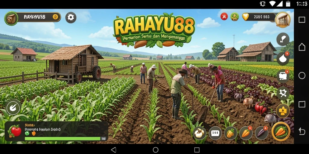 Screenshot RAHAYU88 menampilkan suasana kebun yang hidup dan berwarna.